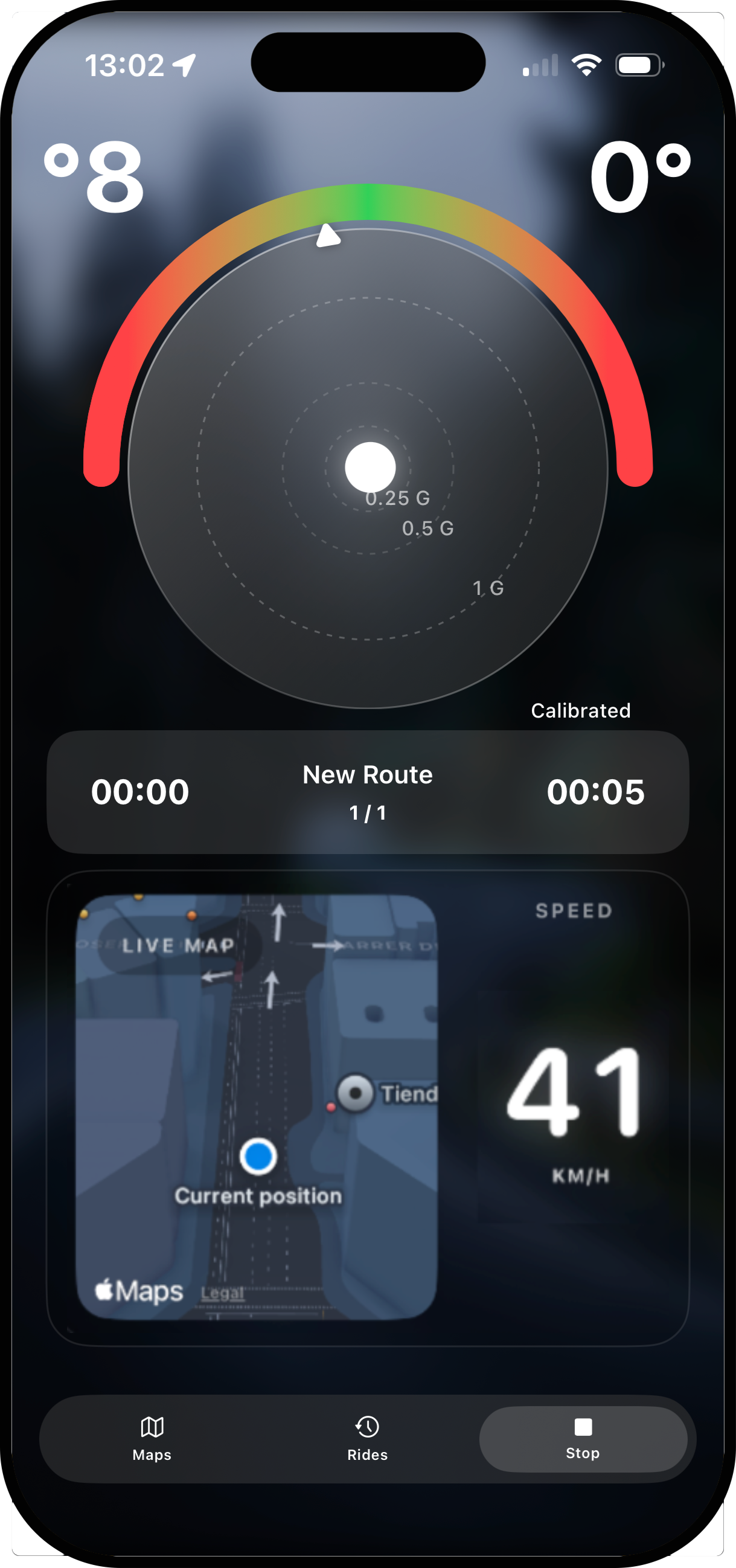 RideMetrics live recording screen